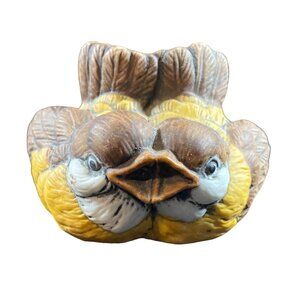 Home Decor YELLOW BROWN Bird Lovebirds Figurine Ceramic 3"
